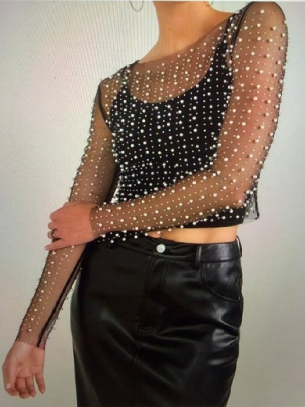 Vine Tree NWOT Rhinestone Pearl Embellished Mesh Crop Top Size L